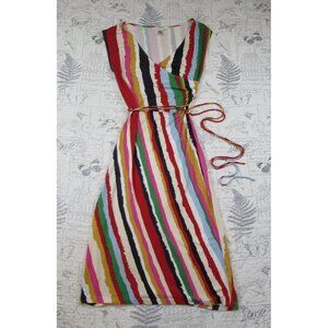 Diane von Furstenberg Bright stripe side ruched stretch midi dress womens size 2